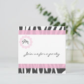 Zebra Print Monogram Birthday Party Invitation Kaart (Staand voorkant)