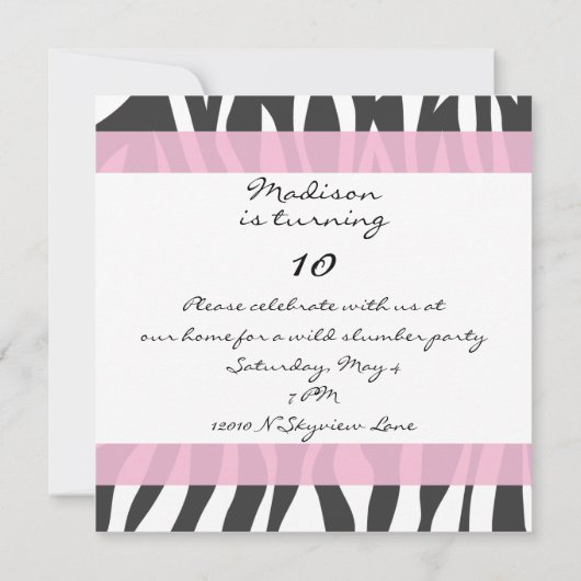 Zebra Print Monogram Birthday Party Invitation Kaart (Achterkant)