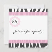 Zebra Print Monogram Birthday Party Invitation Kaart (Voorkant)