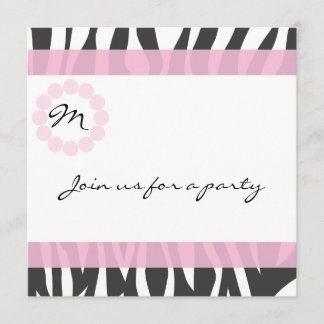Zebra Print Monogram Birthday Party Invitation Kaart