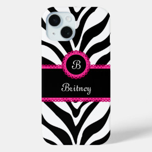 Zebra Print Monogram Naam iPhone 15 Case