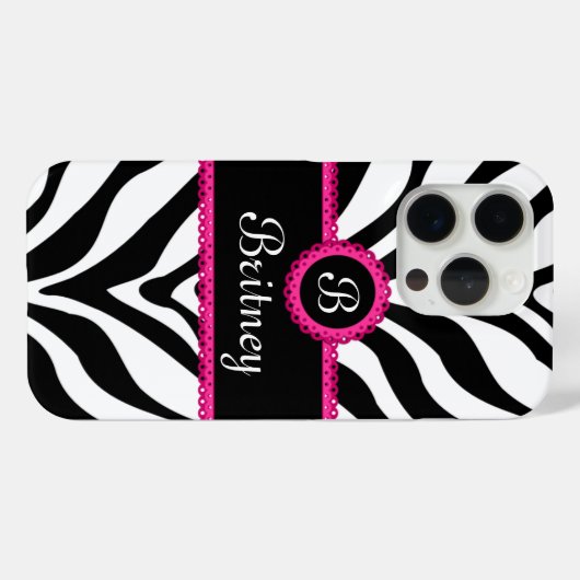 Zebra Print Monogram Naam Case-Mate iPhone Case (Achterkant (horizontaal))