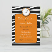 Zebra Print Monogram Oranje Birthday Invitaties Kaart (Staand voorkant)