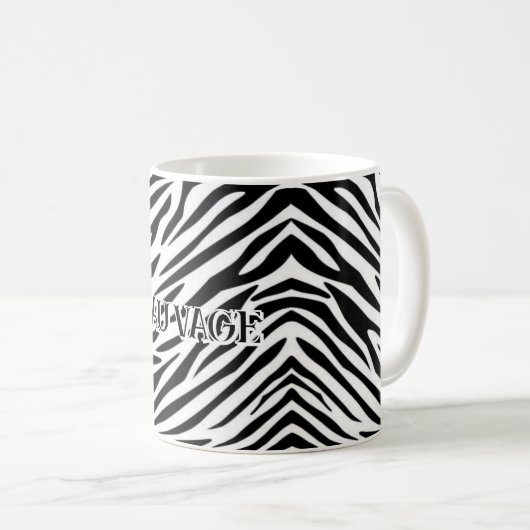 Zebra Print Mug with "Sauvage" Text Koffiemok (Voorkant rechts)