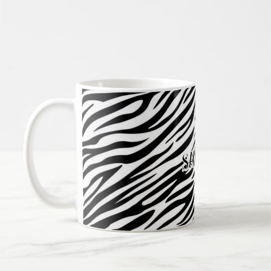 Zebra Print Mug with "Sauvage" Text Koffiemok (Links)