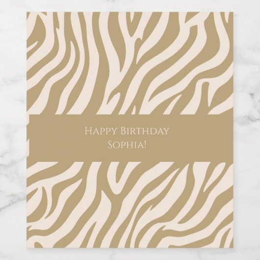 Zebra print-neutraal beige wijn etiket (Enkel label)