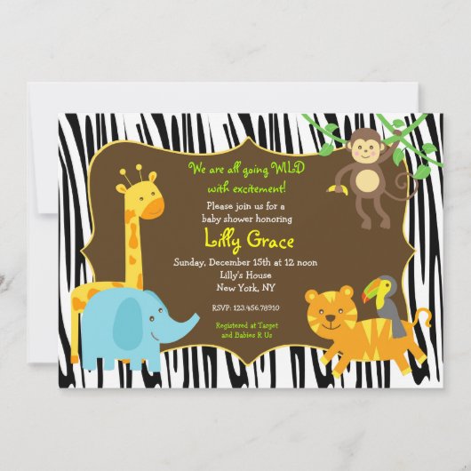 Zebra Print Oerwoud Safari Animal Baby shower Kaart (Voorkant)