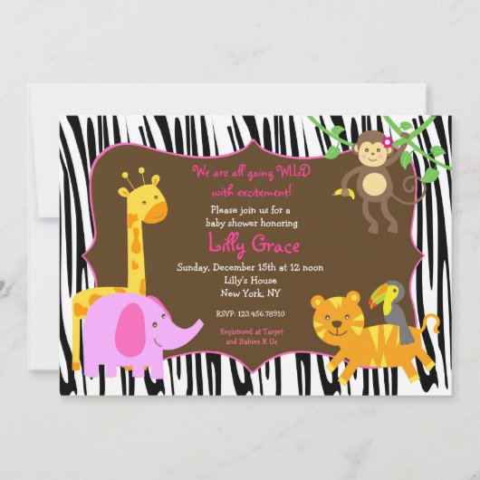 Zebra Print Oerwoud Safari Animal Baby shower Kaart (Voorkant)