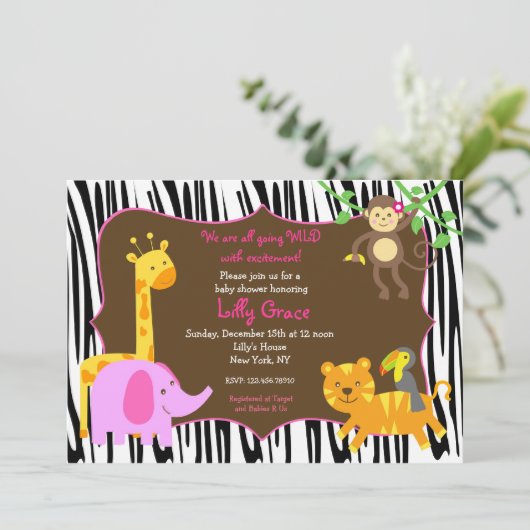 Zebra Print Oerwoud Safari Animal Baby shower Kaart (Staand voorkant)