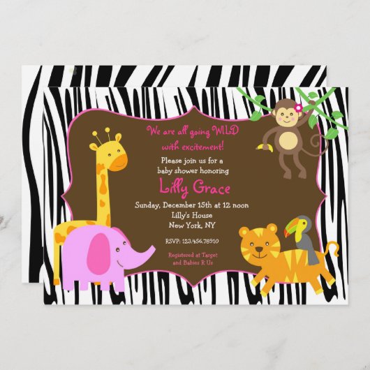 Zebra Print Oerwoud Safari Animal Baby shower Kaart (Voorkant / Achterkant)