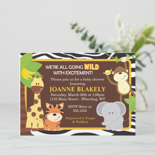 Zebra Print Oerwoud Safari Baby shower Uitnodiging (Staand voorkant)
