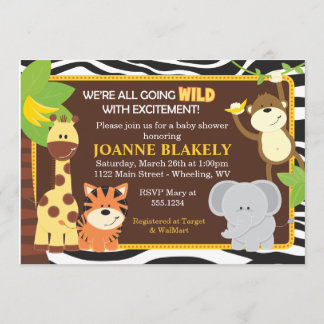 Zebra Print Oerwoud Safari Baby shower Uitnodiging