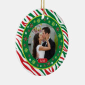 Zebra print onze eerste kerstfoto samen keramisch ornament (Rechts)