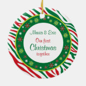 Zebra print onze eerste kerstfoto samen keramisch ornament (Achterkant)