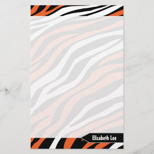 Zebra Print Oranje mengeling op maat Briefpapier (Voorkant)
