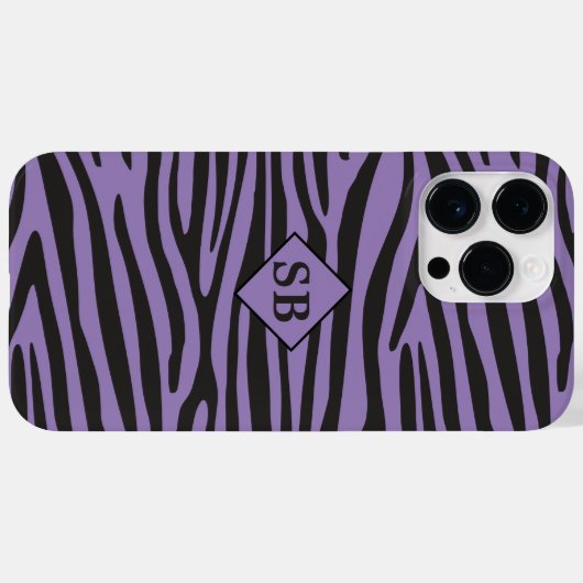 Zebra Print Paars Black Stripes Monogramed Case-Mate iPhone Case (Achterkant (horizontaal))