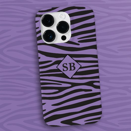 Zebra Print Paars Black Stripes Monogramed Case-Mate iPhone Case