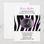Zebra Print Paars Glass Monogram Birthday Kaart (Voorkant / Achterkant)