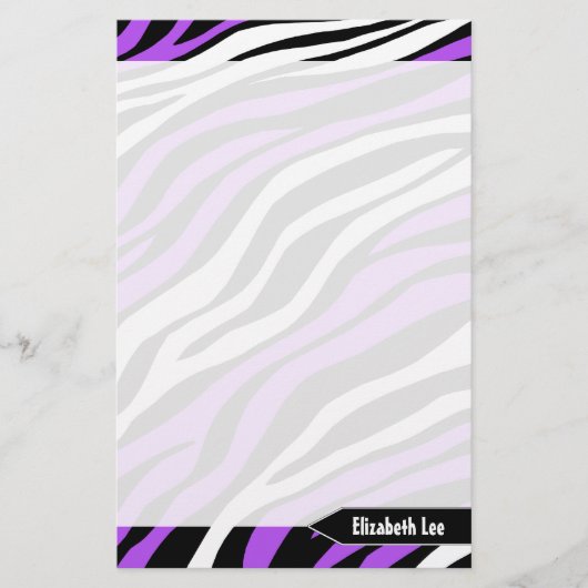 Zebra Print Paars Mix Personeelsformatie Briefpapier (Voorkant)