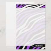 Zebra Print Paars Mix Personeelsformatie Briefpapier (Voorkant / Achterkant)