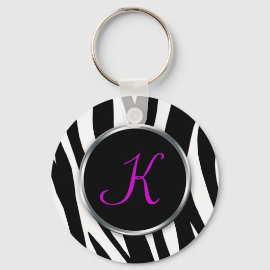 Zebra Print : Paars monogram : Sleutelhanger (Voorkant)