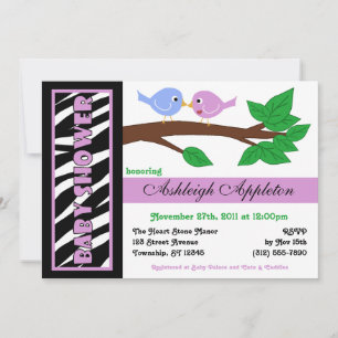 Zebra Print Paarse Birdy Baby Shower-uitvindingen Kaart
