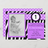 Zebra Print Paarse Girls Birthday Uitnodiging (Voorkant / Achterkant)