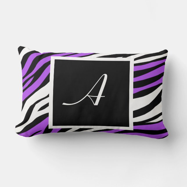 Zebra Print Paarse Mix Monogram Lumbar Pillow Kussen (Voorkant)
