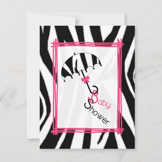 Zebra print paraplu Baby shower uitnodiging (Voorkant)