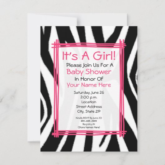 Zebra print paraplu Baby shower uitnodiging (Achterkant)