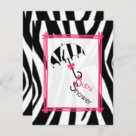 Zebra print paraplu Baby shower uitnodiging (Voorkant / Achterkant)