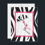 Zebra print paraplu Baby shower uitnodiging<br><div class="desc">Een baby showers uitnodiging met een zebraprint achtergrond en een strak middengedeelte in heet roze op de voor- en achterkant. Voorzijde is voorzien van illustratie van een zebra print paraplu met roze strik op handvat. Tekst "Baby shower" hangt aan handvat. Personaliseer de andere kant met details van uw gelegenheid.</div>