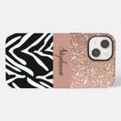 Zebra Print Pattern en gradiënt Roos Gold Glitter iPhone Hoesje (Achterkant horizontaal)