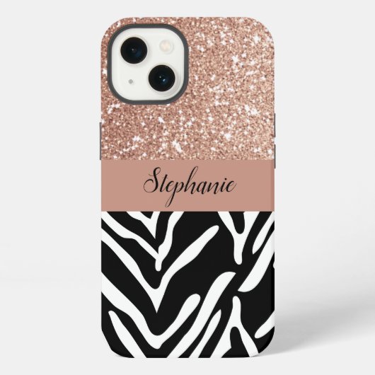 Zebra Print Pattern en gradiënt Roos Gold Glitter iPhone Hoesje (Achterkant)