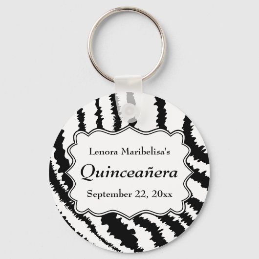 Zebra Print Pattern Quinceanera Sleutelhanger (Voorkant)