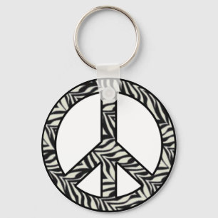 Zebra Print Peace Sign-Sleutelhanger Sleutelhanger