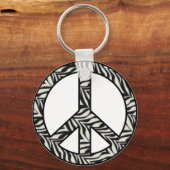 Zebra Print Peace Sign-Sleutelhanger Sleutelhanger (Voorkant)