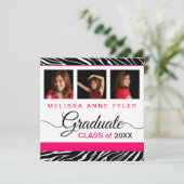 Zebra Print Photo Afstuderen Invitation Kaart (Staand voorkant)
