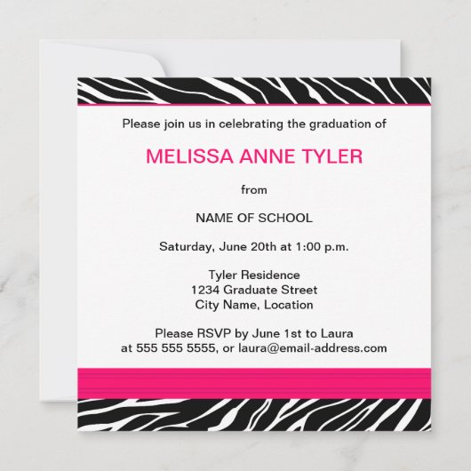 Zebra Print Photo Afstuderen Invitation Kaart (Achterkant)