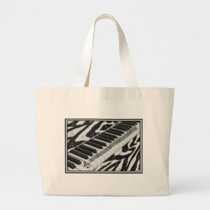 Zebra Print Piano-toetsenbord Grote Tote Bag