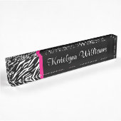 Zebra Print Pink Accent Monogram Desk Name Bord Naambordje