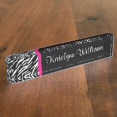 Zebra Print Pink Accent Monogram Desk Name Bord Naambordje (Zijkant)