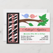 Zebra Print Pink Birdy Baby Shower Invitaties Kaart (Voorkant)
