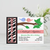 Zebra Print Pink Birdy Baby Shower Invitaties Kaart (Staand voorkant)