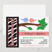 Zebra Print Pink Birdy Baby Shower Invitaties Kaart (Voorkant / Achterkant)