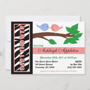 Zebra Print Pink Birdy Baby Shower Invitaties Kaart