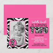 Zebra Print Pink Girls Tweede verjaardag Kaart (Voorkant / Achterkant)