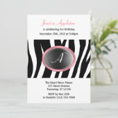 Zebra Print Pink Glass Monogram Birthday Kaart (Staand voorkant)
