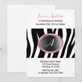 Zebra Print Pink Glass Monogram Birthday Kaart (Voorkant / Achterkant)