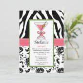 Zebra Print Pink Martini Bachelorette Kaart (Staand voorkant)